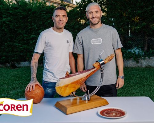 Foto campaña 2024 de Coren con Iago Aspas e Iván Pérez llamada El sabor que compartimos